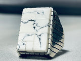 Heavy Mens Native American Navajo White Buffalo Turquoise Inlay Sterling Silver Ring-Nativo Arts