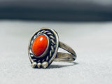 Marvelous Vintage Native American Navajo Coral Sterling Silver Ring-Nativo Arts