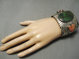 One Of The Best Vintage Native American Navajo Green Turquoise Heart Sterling Silver Bracelet-Nativo Arts