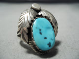 Incredible Vintage Native American Navajo Leaf Sleeping Beauty Turquoise Sterling Silver Ring-Nativo Arts