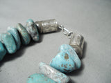 Signed 653 Gram Native American Navajo Turquoise Sterling Silver Necklace-Nativo Arts