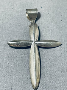 Enormous Vintage Native American Zuni Sterling Silver Cross Pendant-Nativo Arts