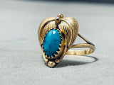Solid 14k Gold Vintage Native American Navajo Turquoise Ring Old-Nativo Arts