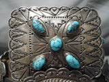 Important Vintage Native American Navajo Goodluck Rare Turquoise Sterling Silver Concho Eblt-Nativo Arts