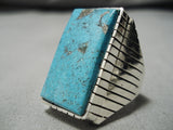 Impressive Modernistic Native American Navajo Squared Turquoise Sterling Silver Ring-Nativo Arts