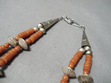 Museum Vintage Native American Navajo Coral Sterling Silver Hogan Bead Necklace- Very Old!-Nativo Arts