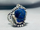 One Of The Most Unique Vintage Native American Navajo Lapis Sterling Silver Leaf Ring Old-Nativo Arts