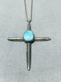 Marvelous Vintage Native American Navajo Blue Gem Sterling Silver Cross Necklace-Nativo Arts