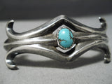 Earlier Vintage Native American Navajo Spiderweb Turquoise Sterling Silver Thorn Bracelet Old-Nativo Arts