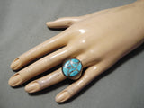 Heavy Thick Vintage Native American Navajo Turquoise Wave Sterling Silver Ring-Nativo Arts