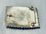 Extremely Detailed Vintage Native American Navajo Hand Stamped Sterling Silver Turquoise Buckle-Nativo Arts