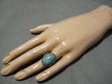 Superior Vintage Native American Navajo Domed Royston Turquoise Sterling Silver Ring-Nativo Arts