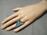 Striking Vintage Navajo Triangle Turquoise Sterling Silver Native American Ring-Nativo Arts