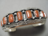 Chunky Coral Native American Navajo Sterling Silver Cloud 9 Bracelet-Nativo Arts