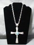 Heavy Huge Cross Christian Native American Navajo Sterling Silver Turquoise Necklace-Nativo Arts