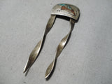 Marvelous Vintage Native American Navajo Turquoisd Sterling Silver Hair Barrette Old-Nativo Arts