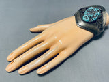 Mens Signed Museum Quality Vintage Native American Navajo Turquoise Sterling Silver Bracelet-Nativo Arts