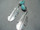 Stunning Navajo Kingman Turquoise Sterling Silver Earrings Native American-Nativo Arts