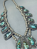 Best Vintage Native American Navajo Spr Turquoise Sterling Silver Squash Blossom Necklace-Nativo Arts