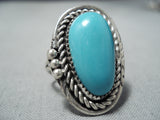 Incredible Vintage Navajo Turquoise Sterling Silver Ring Native American Old-Nativo Arts