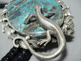 Massive Native American Turquoise Lizard Sterling Silver Bolo Tie-Nativo Arts