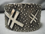 Native American Thick Heavy Hand Tooled Sterling Silver Cross Bracelet Cuff 112 Grams!-Nativo Arts