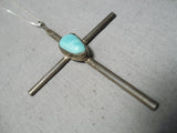 Graceful Vintage Native American Navajo Royston Turquoise Sterling Silver Cross Necklace Old-Nativo Arts