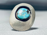 Older Vintage Native American Navajo Hand Tooled Sterling Silver Turquoise Ring Old-Nativo Arts