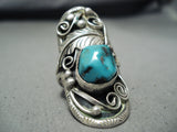 Spectacular Vintage Native American Navajo Kingman Turquoise Sterling Silver Large Ring-Nativo Arts