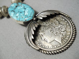 Native American Heavy 292 Gram Navajo Spider Turquoise Sterling Silver Coin Necklace-Nativo Arts