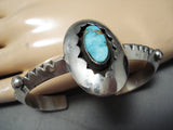 Signed Vintage Native American Navajo Old Kingman Turquoise Sterling Silver Bracelet-Nativo Arts