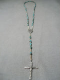 Amazing Vintage Native American Navajo Sterling Silver Turquoise Rosary Necklace-Nativo Arts