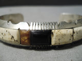 Thick Heavy!! Vintage Native American Navajo White Stone Sterling Silver Amber Bracelet-Nativo Arts