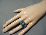 Triple Rare Turquoise Vintage Native American Navajo Sterling Silver Ring Old-Nativo Arts