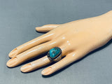 Astounding Vintage Native American Navajo Pilot Mountain Turquoise Sterling Silver Ring-Nativo Arts