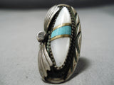 Stunning Vintage Native American Navajo Inlay Turquoise Sterling Silver Ring Old-Nativo Arts