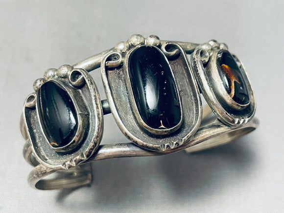 Incredible Vintage Native American Navajo Black Onyx Sterling Silver Bracelet-Nativo Arts