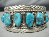 Wave Expert Vintage Native American Navajo Morenci Turquoise Sterling Silver Bracelet Old-Nativo Arts