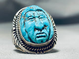 Native American One Of The Most Detailed Ever Vintage Turquoise Sterling Silver Ring-Nativo Arts