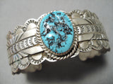 Dramatic Vintage Native American Navajo Sleeping Beauty Turquoise Sterling Silver Bracelet Old-Nativo Arts