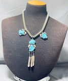 Feather Turquoise Vintage Native American Navajo Sterling Silver Bead Necklace-Nativo Arts