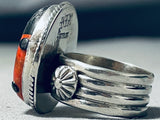 Whimsical Native American Navajo Red Spiny Oyster Sterling Silver Ring Signed-Nativo Arts