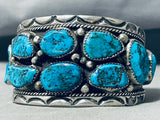 Tommy Long Vintage Native American Navajo Chunky Turquoise Sterling Silver Bracelet Old-Nativo Arts