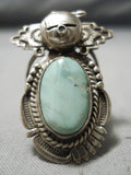 Exceptional Detailed Vintage Native American Navajo Green Turquoise Sterling Silver Kachina Ring-Nativo Arts