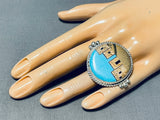 Tremendous Native American Navajo Turquoise Sterling Silver Ring Signed Calvin Desson-Nativo Arts