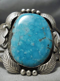 Huge Vintage Native American Navajo Spiderweb Turquoise Sterling Silver Leaf Bracelet Old-Nativo Arts