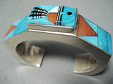 Very Rare Large 7' Wrist Vintage Native American Navajo Turquoise Sterling Silver Bracelet-Nativo Arts