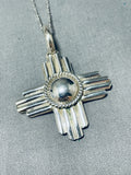Native American Rare Vintage Rob Yellowhorse Sterling Silver Zia Necklace-Nativo Arts