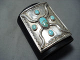 Awesome Vintage Native American Navajo Turquoise Sterling Silver Repousse Bowguard-Nativo Arts
