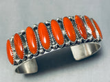 Signed Native American Navajo Coral Sterliing Silver Bracelet-Nativo Arts